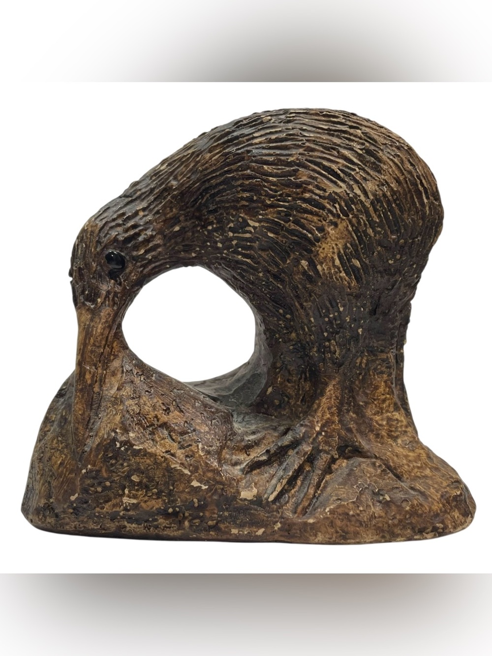 Vintage 1970s New Zealand Kiwi Bird Figurine Made of Giprock - Folk Art